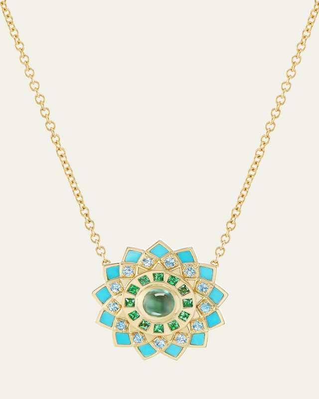 Mini Temple Mandala Inlay Necklace in 18K Yellow Gold